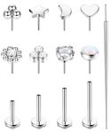 Chriscoco 18G G23 Titanium Labret Piercing Jewellery Silver Labret Stud CZ Opal Flat Back Tragus Stud Lip Piercing Nose Studs Lip Bar Helix Piercing Medusa Tragus Piercing Jewellery 6/8/10/12MM