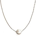 Joyfulmuze Natural White Freshwater Cultured Coin Pearl AAA Necklace, 925 Sterling Silver, Adjustable Delicate Box Chain, Dainty Fashion Handmade Jewelry Gift for Her, 15-18 inches long