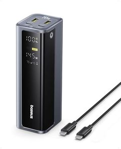 Baseus EnerGeek Laptop Powerbank 145W 20800mAh, External Battery with 2 x USB-C PD 3.0 100 W Max Fast Charge, Compatible with Dell, HP, SteamDeck, iPhone 16/15/14/13, iPad