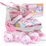 OLYSPM Kids Roller Skates for Girls Boys Pro 4-Size Adjustable, Roller boots With 8 Light Up Wheels, Beginner safe Children's Quad Skates - Ideal Christmas Birthday Gift(Baby Pink,M)