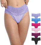 WKFIINM Pack 6 High Waisted Lace Thong for Women Cotton Underwear Plus Size High Rise Retro Tummy Control Thongs Panties, 6 Cotton Thongs Bright Colors, Small