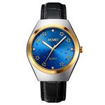 SKMEI Men’s Watch Leather Strap Easy to Read Large Face Casual Fashion Waterproof Analog Quartz Luxury Father Gift Black Blue Wrist Watch-2058