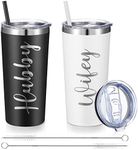 22 oz Wifey and Hubby Travel Tumbler insulated Set of 2, Stainless Steel Tumbler with Slide Close Lid and Straw Wedding Gifts for Couple Newlyweds Valentine's Day Engagement Anniversary Bridal Shower