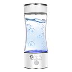 Hydrogen Water Bottle Portable Hydrogen Water Maker SPE PEM Technology Rechargeable Ionized Water Generator Anti Aging Antioxidant Glass Bottle 350ml (White)