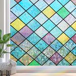 Zindoo Stained Glass Window Film Privacy, Frosted Window Film Self Adhesive, Rainbow Window Privacy Film Decorative Window Stickers Static Cling UV Blocking for Home Office, 44.5x200cm