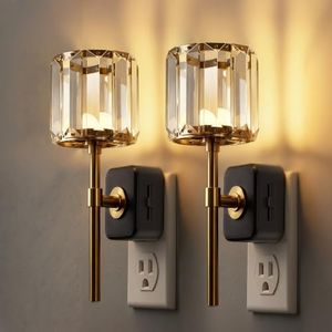 L LOHAS LED Night Lights Plug into Wall,2 Pack Crystal Acrylic Cylinder Decor Night Light, Dusk to Dawn Sensor Vintage Nightlight with 180° Rotating, 0-100LM Dimmable, for Bedroom Living Room Hallway