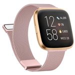 TEWIN Metal Bands Compatible with Fitbit Versa/Fitbit Versa 2 / Fitbit Versa Lite for Women Men, Milanese Loop Magnetic Stainless Steel Mesh Wristband Strap (Rose Pink)