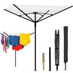 foriy Umbrella Clothesline Rotary Drying Rack Clothes Foldable 4 Arms with 165ft Drying Space Rotary Clothes Dryer Adjustable Height Clothesline Outdoor Umbrella Clothes Drying Rack