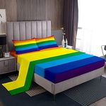 Rainbow Pride Sheet Set Full,Rainbow Flag Bedding Set for Kids Teens Adults,Rainbow Stripes Geometric Watercolor Bed Sheet Set 4pcs with Deep Pocket Fitted Sheet + Flat Sheet + 2 Pillowcases