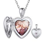 Custom4U Personalised Sterling Silver Heart-shaped Birthstone Locket Necklace Photo Gifts for Women Her Lover