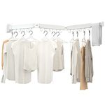 Kelisiting Wall Mounted Clothes Drying Rack, 3 Fold White Laundry Drying Rack, Wall Mounted Clothes Hanger, Space Saver, Durable Dryer Racks for Balcony Laundry Bathroom Patio Apartment Dormitory