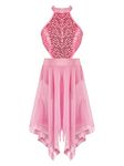 CHICTRY Girls' Kids Ballet Dance Dress Sequins Hollow Back Lyrical Modern Latin Dance Dress with Irregular Skirt Dancewear Pink 10 Years