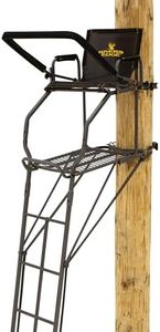 Rivers Edge Uppercut LS 1-Man Ladder Stand, 22'3" Height, Lockdown Strapping System, Flip-Up TearTuff Mesh Seat, 27" Deep Platform, Flip-Out Footrest, 2-Way Adjustable Shooting Rail, RE671