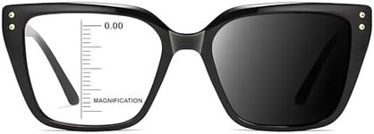 HOOBAY Photochromic Progressive Multifocus Reading Glasses Women,Progressive Readers No Line Quick-Transition Sunglasses (Gloss Black, 2, x)