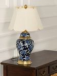 Whispering Homes Aveline Lamp | Luxury Home Decor Lamp with Beautiful Shade | Side Desk Lamp | Table Lamp for Bedroom and Living Room Decor | Dark Blue Floral Printed | Pack of 1