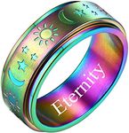 Customized Moon and Star Sun Spinning Rings for Men Mixed Color Stainless Steel Fidget Rings for Anxiety Stress Relief Band Ring Size 8