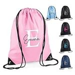 Customisable Personalised Drawstring Bag - Ideal PE Kit, Gym, and Swimming Bag for Boys, Girls, Kids in Nursery and Primary School, Available in Multiple Colours with Monogrammed Initial and Name