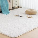 Vamcheer Shaggy Area Rug for Living Room- Soft Washable Large Rug Bedroom Carpet, 8mm Thick Pile Tie-Dye Rug for Bed Living Room Kids Room Decor Anti Slip, White, 160x230cm