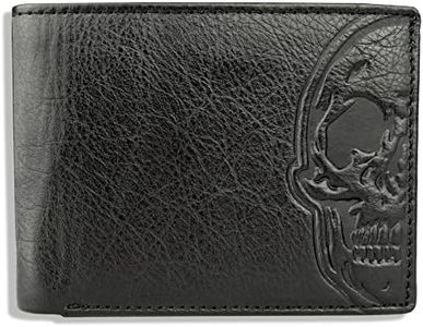 Kobi & Knight Mens Leather Bifold Wallet with Embossed Skull Design | Full Grain in Gift Box Idea For Black, 4.5" x 3.5", Traditional Bi-fold