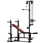 KENIT 20 in 1 Multi Adjustable Bench Press With Lats Pull Down, Rowing & Bicep - Tricep | Heavy Gauge | Double Support | For Home Gym Setup | Red & Black