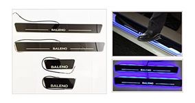 OnWheel Car Exterior Door Led Foot Step Scuff Sill Plate Compatible with Baleno in Hard Acrylic Black Color.