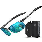 ATTCL Men's Sports Polarized Sunglasses For Driver Golf Fishing Unbreakable Metal Frame 8177 Blue mirrored