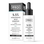 Hyaluronic Acid 5.5% Super Serum - from 4 Types of Sodium Hyaluronate - with Vegan Collagen & Amino Acids - Hydrates, Brightens, Firms Skin - Anti-Ageing, Anti-Wrinkle Face Serum - Made by The Pro Co.