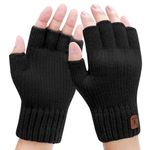 Kordear Fingerless Gloves - Mens Thermal Winter Gloves with Soft Lining Half Finger Warm Knitted Gloves for Men Outdoor Work Typing Driving Cycling Fishing