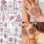 XMASIR 12 Sheets Brown Henna Tattoos Sticker For Women Girls, Waterproof Fake Tattoos Lace Mehndi Lotus Mandala Temporary Tattoos Stickers Arm (Brown)