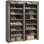 JIUYOTREE Double Row Shoe Rack Storage Organizer with Big Capacity,7-Tier Shoe Cabinet,Shelf,Closet with Nonwoven Fabric Cover for 28 Pairs of Shoes,Grey