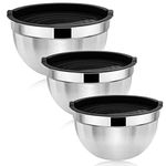 Herogo Mixing Bowl Set of 3, Stainless Steel Nesting Bowl with Black Airtight Lids, Metal Salad Serving Bowls for Baking Cooking, Non-Toxic & Rust Free, Dishwasher Safe (4.5/2.7/1.5 QT)