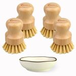 Bamboo Dish Brush - 4 Pcs Soft Natural Bamboo Wok Brush, Dish Scrub Brush, Pot Scrubber, Dish Scrubber Brush, Dishwashing Brush for Cleaning Pans, Pots and Sink