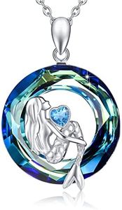 AOVEAO Crystal Mermaid Necklace 925 Sterling Silver Mermaid Ocean Circle Crystal Necklaces Mermaid Jewelry Gifts, Sterling Silver, No Gemstone