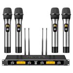 TONOR Wireless Microphones System, 4x5 Channel UHF Wireless Mic, 4 Handheld Adjustable Frequency Metal Cordless Dynamic Mic, Multiset Operation, 90m Ideal for Karaoke Singing Wedding Church, Silver