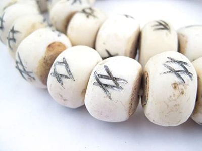Carved White Bone Beads - Full Strand of Fair Trade Artisanal African Beads - The Bead Chest (Tic-Tac-Toe)