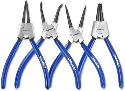 GINWORD 7-inch 4 Pcs Snap Ring Pliers Set, Circlip Pliers Kit, Straight/Bent Jaw, Internal/External Heavy Duty C Clip Pliers for Ring Remover Retaining,Blue