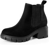 Women's Chelsea Ankle Boots Platform Chunky Heel Lug Sole Elastic Slip on Booties Black Size 10