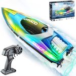 OSWIN Remote Control Boat with LED Lights - HJ819 15+ MPH Fast RC Boat Toys for Pool & Lake, RC Speed Boat 2.4Ghz Race Remote Control Boats for Adults, Outdoor Pool Toys(Blue)