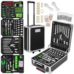 tectake® Portable Tool Box Trolley, 1,200-Piece Kit, with 4 drawers & wheels. Essential DIY Tools Set, Home & Office Hand Tools, Mechanic Spanner Organiser, with Wheels - Home Improvement Starter Kit