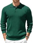 COOFANDY Mens Polo Shirt Classic Quarter Button Sweaters Slim Fit Long Sleeve Knitted Golf Shirts Dark Green