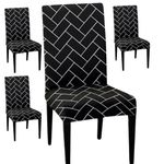 HOTKEI Pack of 4 Black Brick Print 200 GSM Elastic Stretchable Dining Table Chair Cover Seat Cover Protector Slipcover for Dining Table Chair Covers Stretchable 1 Piece Set of 4 Seater