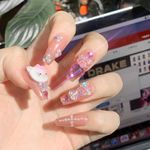 Cute False Nails, Kitty Press on Nails, Acrylic Long Coffin Stick on Nails, 24pcs Design Fake Nails with Glue Sticker for Girls Nail Tips Cool Nails (Kitty, 24pcs)