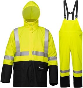 Rain Suit For Men Waterproof Heavy Duty Rain Gear Outdoor All-Sport Work Fishing Jacket & Trouser Raincoats, Fluorescent, Large