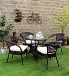 PRATHAM INDIA 4+1 Outdoor Indoor Patio Furniture Sets Rattan Chair Patio Set Wicker Conversation Set For Living Room Dining Room Garden Poolside Lawn Balcony Office Cafe & Restaurant Outdoor Garden Chair Furniture Set With Glass Table (Brown & Cream)