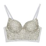 ELLACCI Women's Handmade Rhinestone Diamond Push up Bustier Crop Top Sexy Punk Corset Bra White, White, X-Small