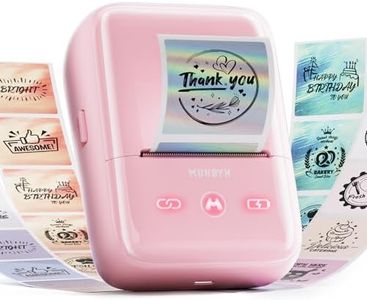 MUNBYN FM226 Label Maker Machine with Tape,203 DPI High Printing 8H Battery Life 2 Inch Bluetooth Portable Thermal Sticker Printer for Small Business, Address, Clothing with 1.97''x1.18'' Label(Pink)
