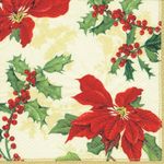 Ideal Home Range Luncheon Decorative Paper Napkins, Floral Christmas on Cream, 20 Count