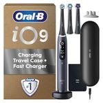 Oral B Electric Toothbrushes For Adults, Oral-B iO9, Gifts For Women / Men, App Connected Handle, 3 Toothbrush Heads, Charging Travel Case & Toothbrush Head Holder, 7 Modes, 2 Pin UK Plug, Black