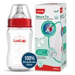 LuvLap Natura Flo Wide Neck Glass Feeding Bottle, New Born/Infants/Toddler Upto 3 Years, BPA Free, Ergonomic Shape is Easy to Hold, with Anti Colic Nipple, 150ml