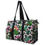 NGIL Zip-Top Organizing Utility Tote Bag with Exterior Pockets for Working Women, Teachers, Nurses, and Moms, Design in USA, Cactus Dance-black, Large